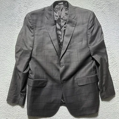 Ermenegildo Zegna Saks Fifth Avenue 42r Gray Windowpane Stripe Wool Silk Blazer - Image 1 of 4