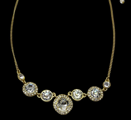 VETEMENTS Collana strass bianchi tono oro dichiarazione bavaglino retrò gioielli festa glamour