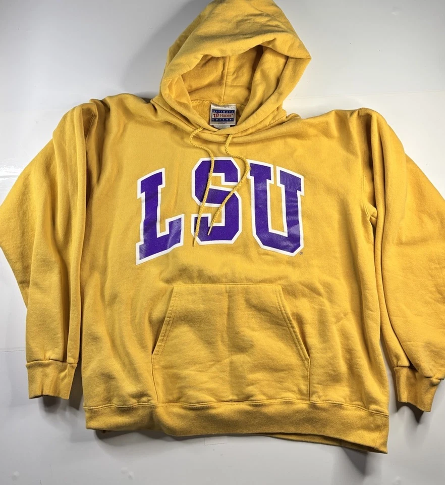 Vintage Ultimate Hanes LSU Tigers Pullover Hoodie Purple Gold Size M Football - Image 1 of 4