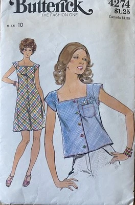 Vtg 70's Butterick 4274 Bias Dress & Top Square Neck sewing pattern 10 bust 32.5 - Image 1 of 2