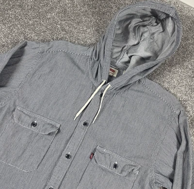 Levis Shacket Mens Small Button Up Hoodie Pin Stripe Drawstring Casual Outdoors - Image 1 of 4