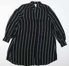 H&M Womens Black Striped Polyester Shirt Dress Size 6 V-Neck Button