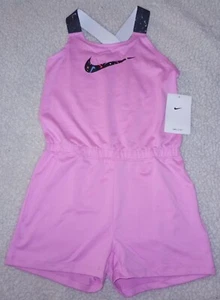 NIKE DRI-FIT One-Piece Sleeveless ROMPER Shorts - Pink Multi Girl's 6X (6-7) NWT - Picture 1 of 5