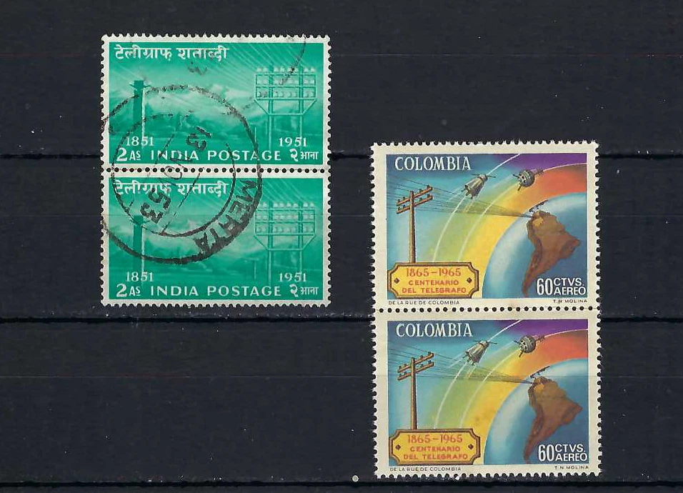 TELEGRAPH  SATELLITES OVER SOUTH AMERICA - COLOMBIA 1965 INDIA- MERTA 1951 - Image 1 of 1