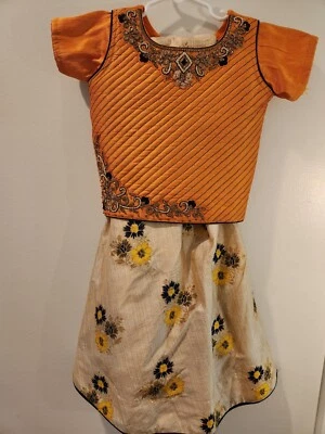 Girls Orange Lehenga Choli American Size 2-3, Indian Size 24 - Image 1 of 4