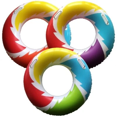 PALGRAVE 36" Inflatable MULTI-COLOURED Turbo Swim Ring & Handles Beach Pool Swimming 90cm