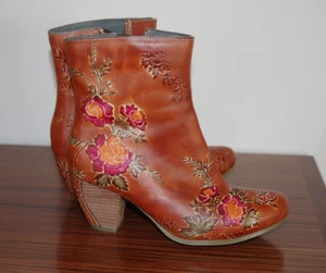 ARTISTE Spring step Folka Camel brown embroidery booties size 37 - Picture 1 of 7
