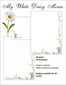 My White Daisy Mouse" - A5 Letter writing paper sets (various size packs) - Picture 1 of 13