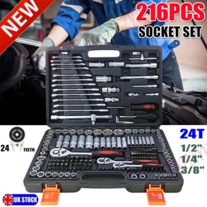 Professional 216 Pcs Socket Set·1/2" 3/8" 1/4" Ratchet Spanners Large Tool Kit, - Picture 1 of 14