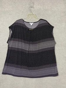 liz claiborne top Women’s 3x Crew Neck Short Sleeve Black White Polyester - Picture 1 of 9