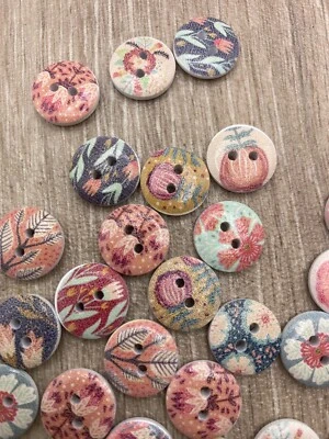 15mm Wooden Cute Flower Round Buttons For Cardigans Craft Diy Knitting 2 Hole - Image 1 of 4