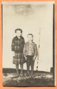 Sister & Brother circa 1920s AZO Real Photo Postcard - Picture 1 of 4