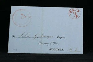 Maine: Lincoln 1853 Appointment Stampless Cover, Circled Red PAID 3 Penobscot Co - Bild 1 von 3
