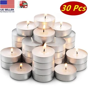 30 Tea Light Candles 3 hours Burn White Unscented Home Use Dripless - Picture 1 of 6