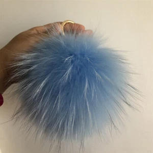 15cm/6" Real Raccoon Fur Pompom Ball Keyring Bag Charm Phone Furry Pendant Gift - Picture 1 of 3