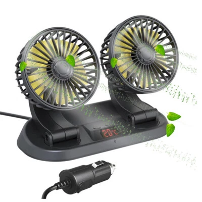 12v Plug Car Truck Camper Portable Twin Dash Cooling Air Fan 3 Speeds Adjustable - Image 1 of 4