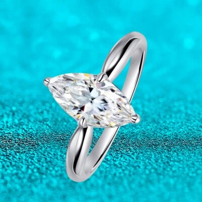 1-3ct D VVS1 Marquise Cut Moissanite Solitaire Wedding Ring 925 Sterling Silver - Image 1 of 4