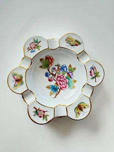 Herend Queen Victoria Ashtray or Snack Tray or bowl Floral and Butterfly 6" - Picture 1 of 11