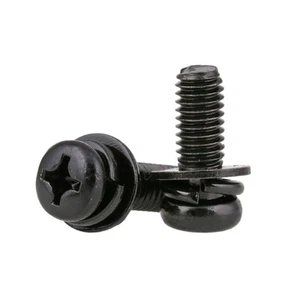 Phillips Pan Head Machine Bolts Black Zinc Plated Pozi Screws With Washer M2-M8 - Picture 1 of 72