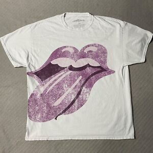  T-Shirt Rolling Stones Herren mittellila Distressed Zunge übergroßes T-Shirt