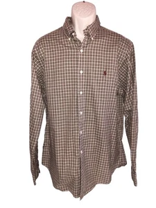Polo Ralph Lauren camicia con bottoni manica lunga uomo L quadri marrone - Foto 1 di 4