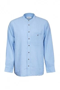 Grandfather Shirt Linen Collarless Sky Blue Long Sleeve Mitred Cuffs Ireland - Picture 1 of 5