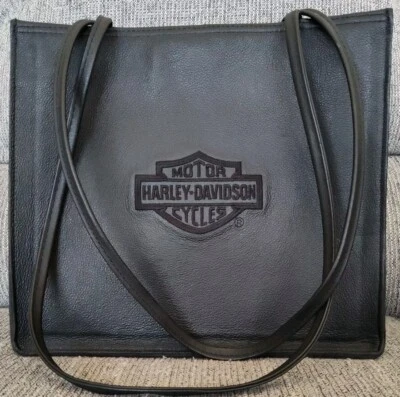 Bolso de hombro de cuero con logotipo bordado negro Harley Davidson vintage  Foto 1 de 4