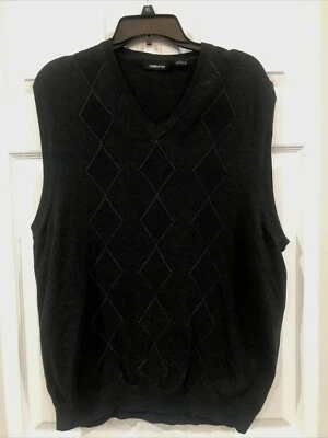 Claiborne V Neck Sweater Vest Gray Diamond Harlequin Ribbed Knit Golf Men's XL - Image 1 of 4