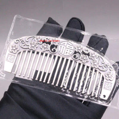 Solid 999 Fine Silver Cute Comb With Small Flower Pattern Portable Comb 3.89" L - Image 1 of 4