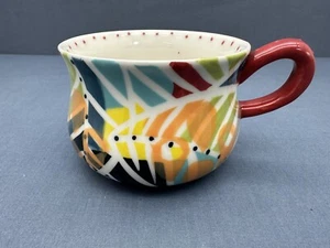 Anthropologie COLORFUL ABSTRACT BOHO Potbelly COFFEE MUG Red Raised Dots - Picture 1 of 9