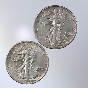 Raw 1935 & 1935-D Walking Liberty 50C Uncertified Ungraded US Silver Half Dollar