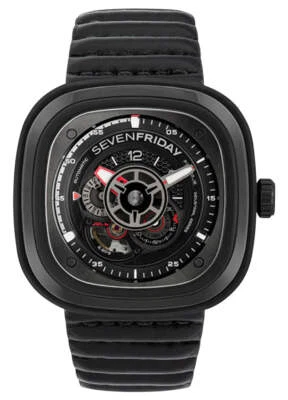 SEVENFRIDAY P-Series Racer III Automatic Black PVD Leather Mens Watch P3C/06 - Image 1 of 4