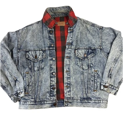 Vtg 80s Levi's 70417-0891 Red Flannel Lined Blue Denim Men's Trucker Jacket XL/L - Image 1 of 4