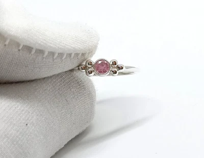 Pink Sapphire CZ Solitaire Band Ring in Sterling Silver Stacking Statemen Band - Image 1 of 4