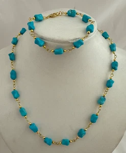 Gold & Türkis 18" Halskette mit 7 1/2" passendem Armband Set - Bild 1 von 9