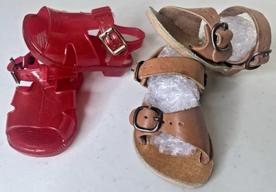 Lot 2 Infant Baby Size 1 Boy Girl Stride Rite Tan Leather Red Jelly Sandals - Image 1 of 4