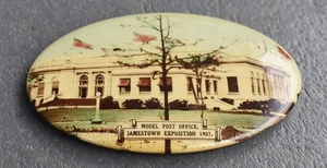 Antique 1907 Jamestown Exposition Exhibit MODEL POST OFFICE POCKET MIRROR - Picture 1 of 6