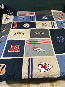 Pottery Barn teen 2015 NFL FOOTBALL TEAMS embroidered queen size quilt 85x90in - Picture 1 of 11