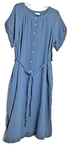 NEU SHIRTKLEID Damen XL (16-18) 100% BAUMWOLLE Taschen BLUE MOONLIGHT Gürtel - Bild 1 von 15