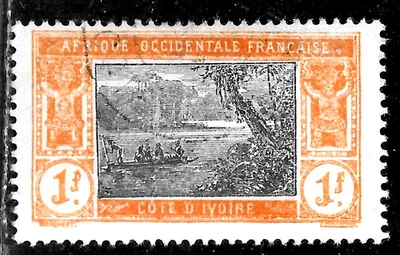 HICK GIRL- USED IVORY COAST STAMP   SC#71  1913  RIVER SCENE     M79 - Image 1 of 2