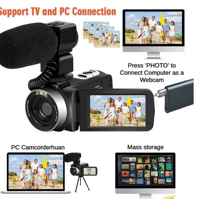 Video Camera Camcorder 4K WiFi 48MP Vlogging Camera for YouTube w/Microphone - Image 1 of 4