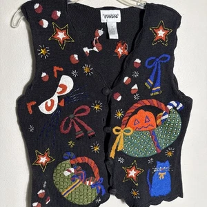 Halloween Designer Originals Studio schwarze Strickweste Med. Eulenaugen Jack O Laterne - Bild 1 von 5