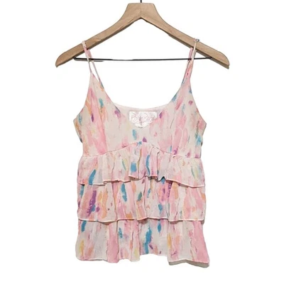 Top cami con volantes en capas Rory Beca Forever 21 para mujer talla S rosa azul acuarela Foto 1 de 4