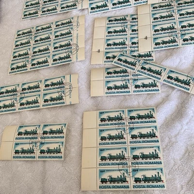 ROMANIA-(-1979-)-SC.2934-INTERNTL.EXPO-ORLEANS TRAIN-80-Stamps ON BLOCKS-CTO#441 - Image 1 of 4