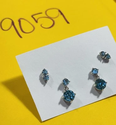 NIB Bomb Party Stud & Dangle Earrings Set RBP Deep Blue Rhodium Pl - Image 1 of 4