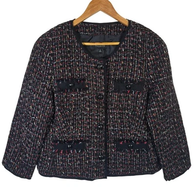 Talbots Womens Tweed Blazer Jacket Size 14 Black Red Career Party - Image 1 of 4