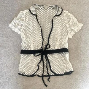 Vintage y2k Lace Polka Dot Sheer Cardigan Top Cream White Black women's medium - Picture 1 of 5