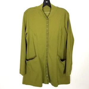Soft Surroundings Women Northport Jacket Sz M Olive Green Snap Front Lagenlook - Picture 1 of 8