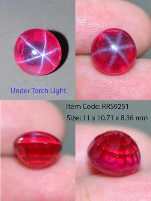 9 Ct 11x10.71 MM Round Red Ruby Star Sapphire 6 Rays Lab Corundum RRS9251 - Image 1 of 4