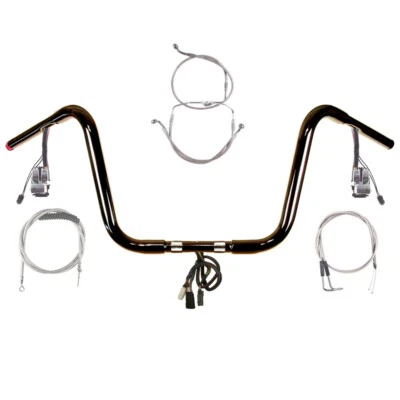 1 1/4" Black 12" Prewired Handlebar Kit 1996-2006 Harley Road King No Cruise - Image 1 of 2